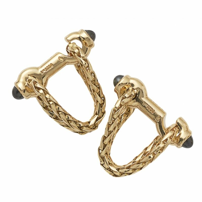 Boucheron gold sapphire woven stirrup cufflinks