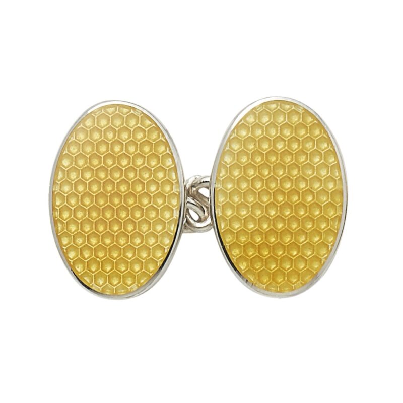 Yellow enamel cufflinks on silver