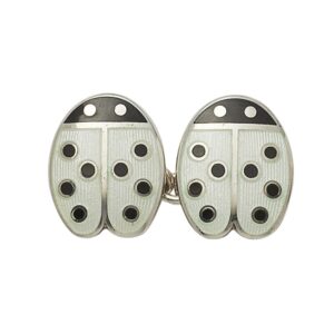 Sterling silver and enamel black dot chain link cufflinks