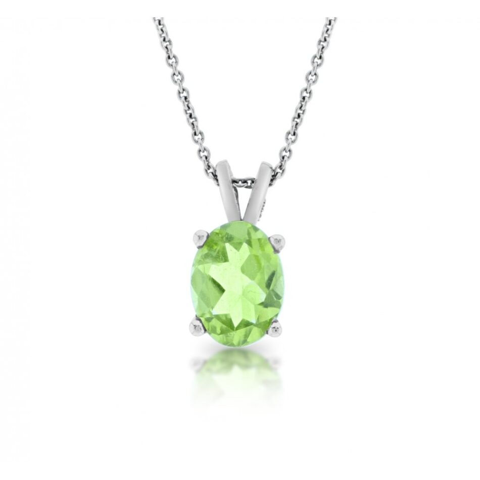 18ct white gold oval cut peridot pendant