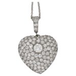 Edwardian pave set diamond heart pendant on chain