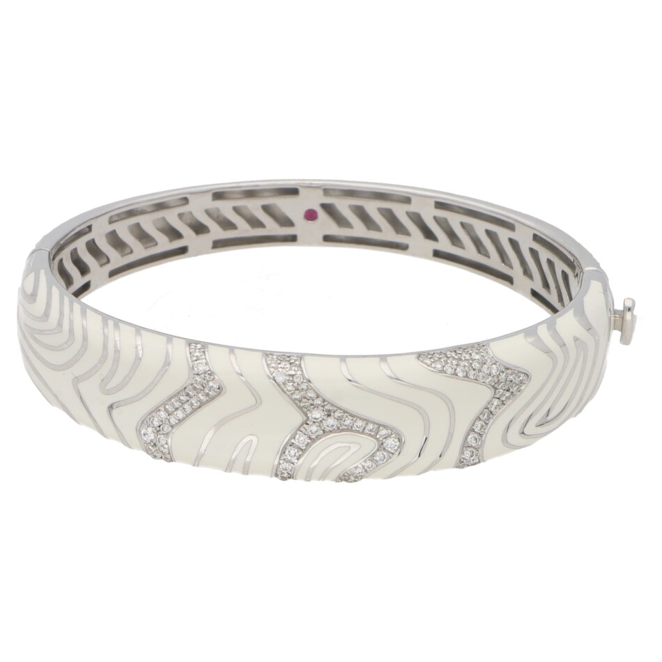 Roberto Coin white enamel diamond hinged bangle