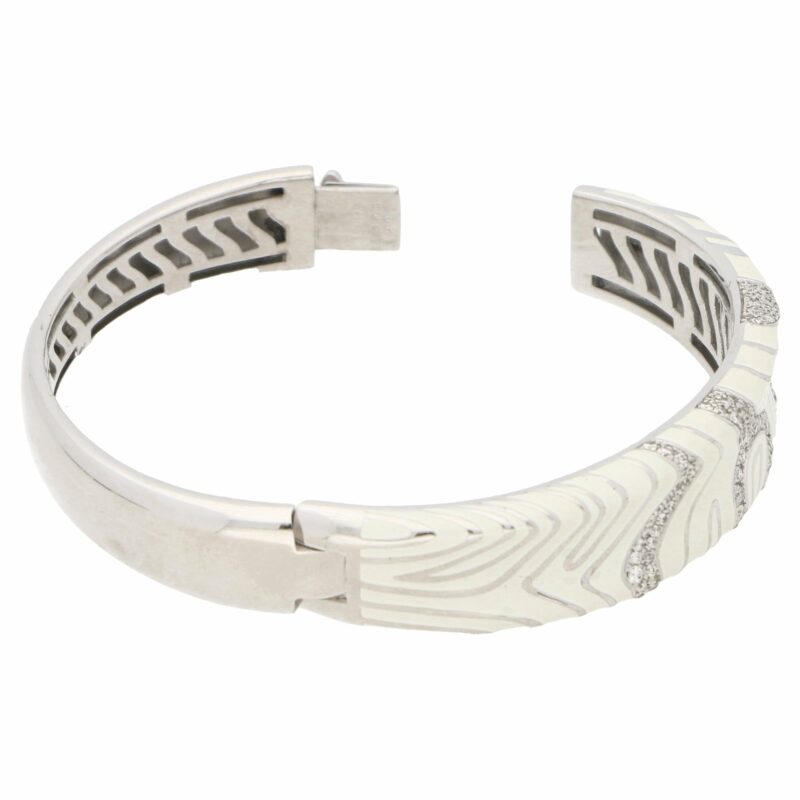 Roberto Coin white enamel diamond hinged bangle