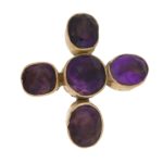 Antique amethyst cross brooch in yellow gold