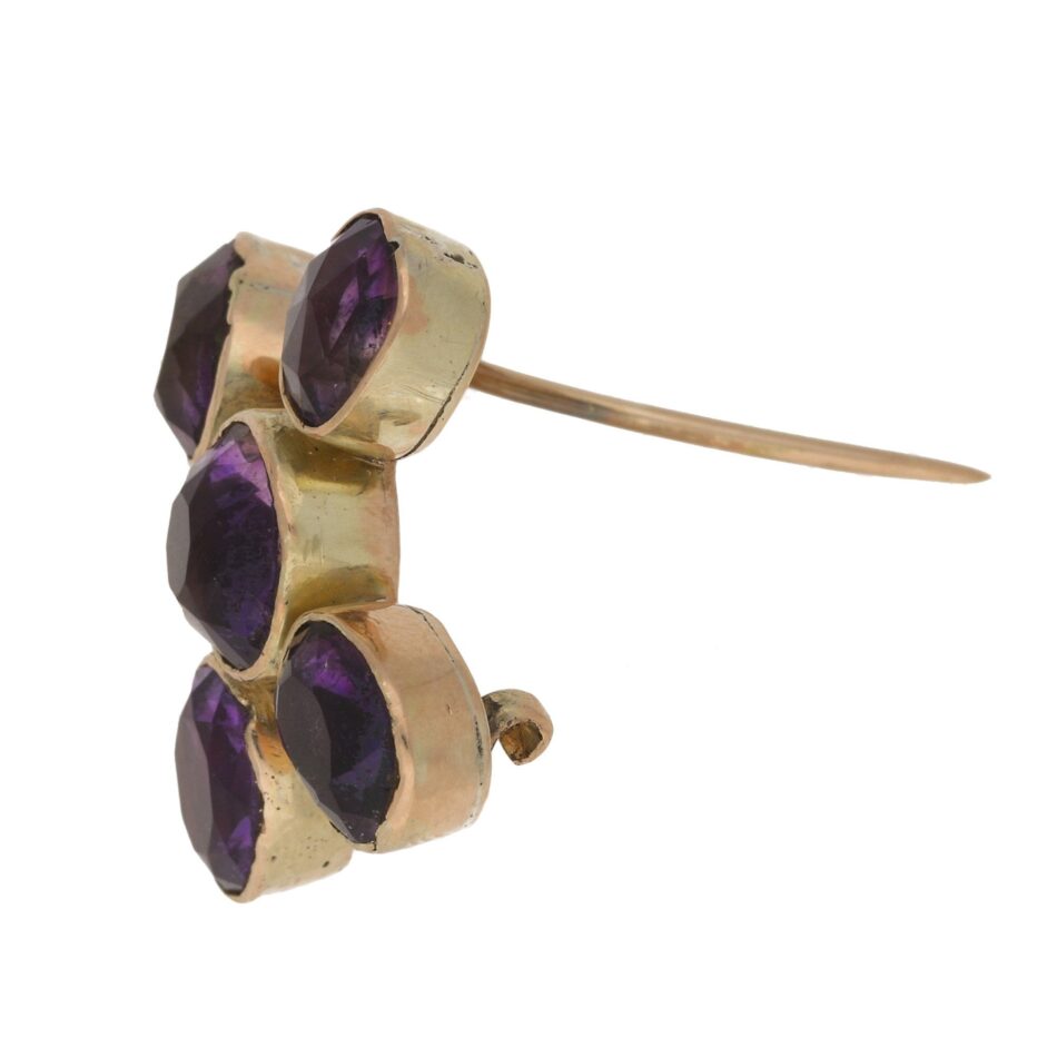Antique Amethyst Cross Brooch in Yellow Gold