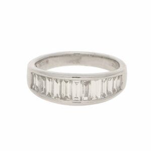 Graduated baguette-cut diamond half-eternity ring in white gold