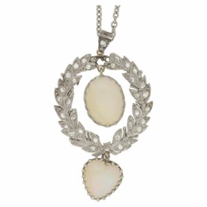 Belle Epoque opal and diamond wreath pendant in platinum/gold