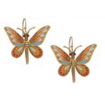 Butterfly Enamel Drop Earrings in Yellow Gold