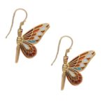 Butterfly Enamel Drop Earrings in Yellow Gold