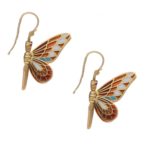 Butterfly Enamel Drop Earrings in Yellow Gold