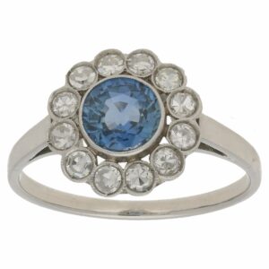 Art Deco Sapphire and Diamond Cluster Ring