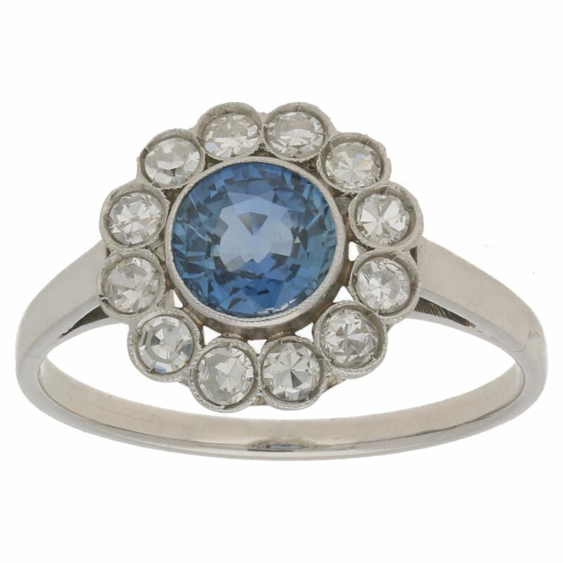 Art Deco Sapphire and Diamond Cluster Ring