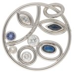 Modern Sapphire and Diamond Circular Foliate Pendant White Gold