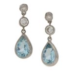 Aquamarine and Diamond Drop Earrings in White Gold