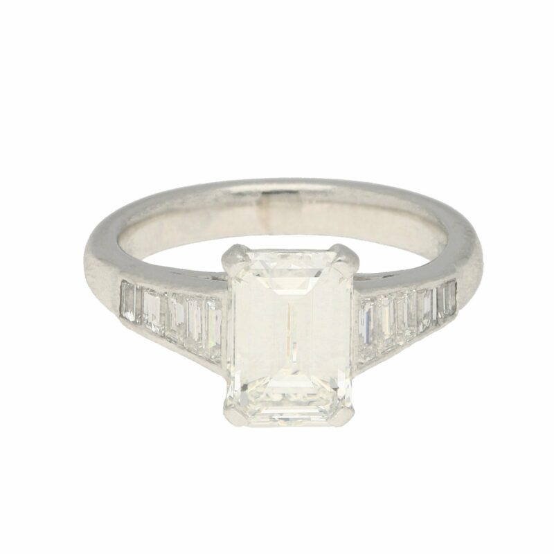 Emerald-Cut Diamond Ring with Baguette-Cut Shoulders White Gold