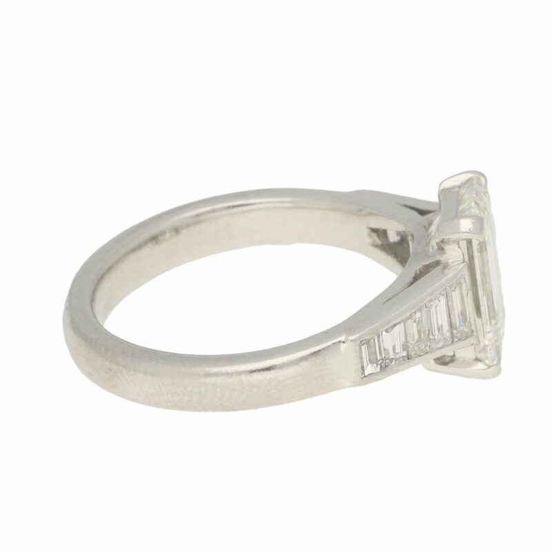 Emerald-Cut Diamond Ring with Baguette-Cut Shoulders White Gold