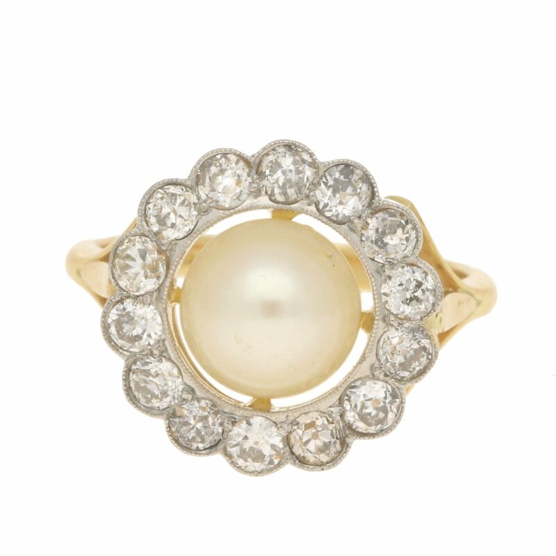 Pearl and Diamond Coronet Cluster Ring Yellow White Gold, c.2005