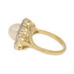 Pearl and Diamond Coronet Cluster Ring Yellow White Gold, c.2005