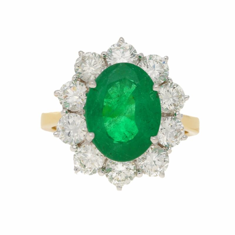 18ct Gold Emerald Diamond Cluster Ring