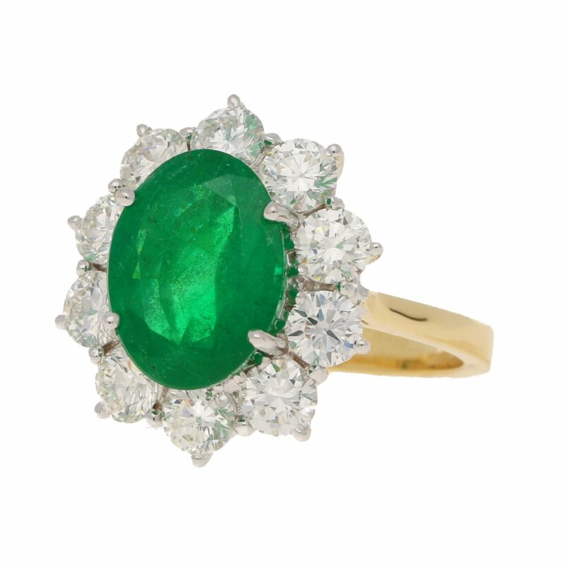 18ct Gold Emerald Diamond Cluster Ring