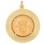 Netherlands 10 Gulden Coin Medallion Pendant in Yellow Gold