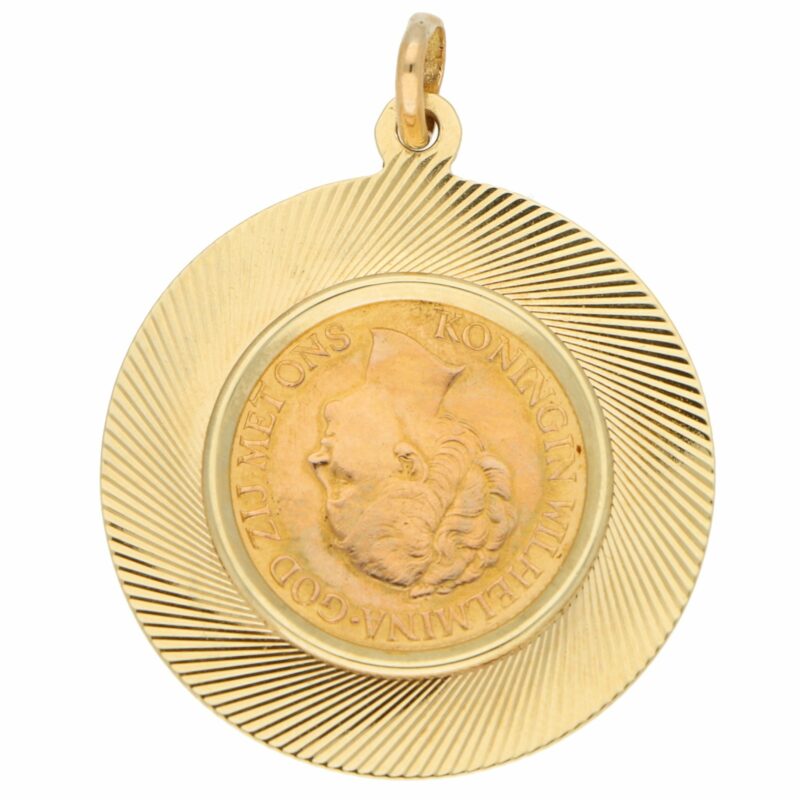 Netherlands 10 Gulden Coin Medallion Pendant in Yellow Gold