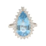 Aquamarine and Diamond Cluster Cocktail Ring in White Gold