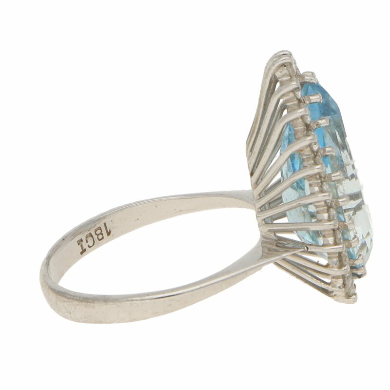 Aquamarine and Diamond Cluster Cocktail Ring in White Gold