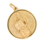 Saint Estephe and Star-Of-David Medallion Pendant in Yellow Gold