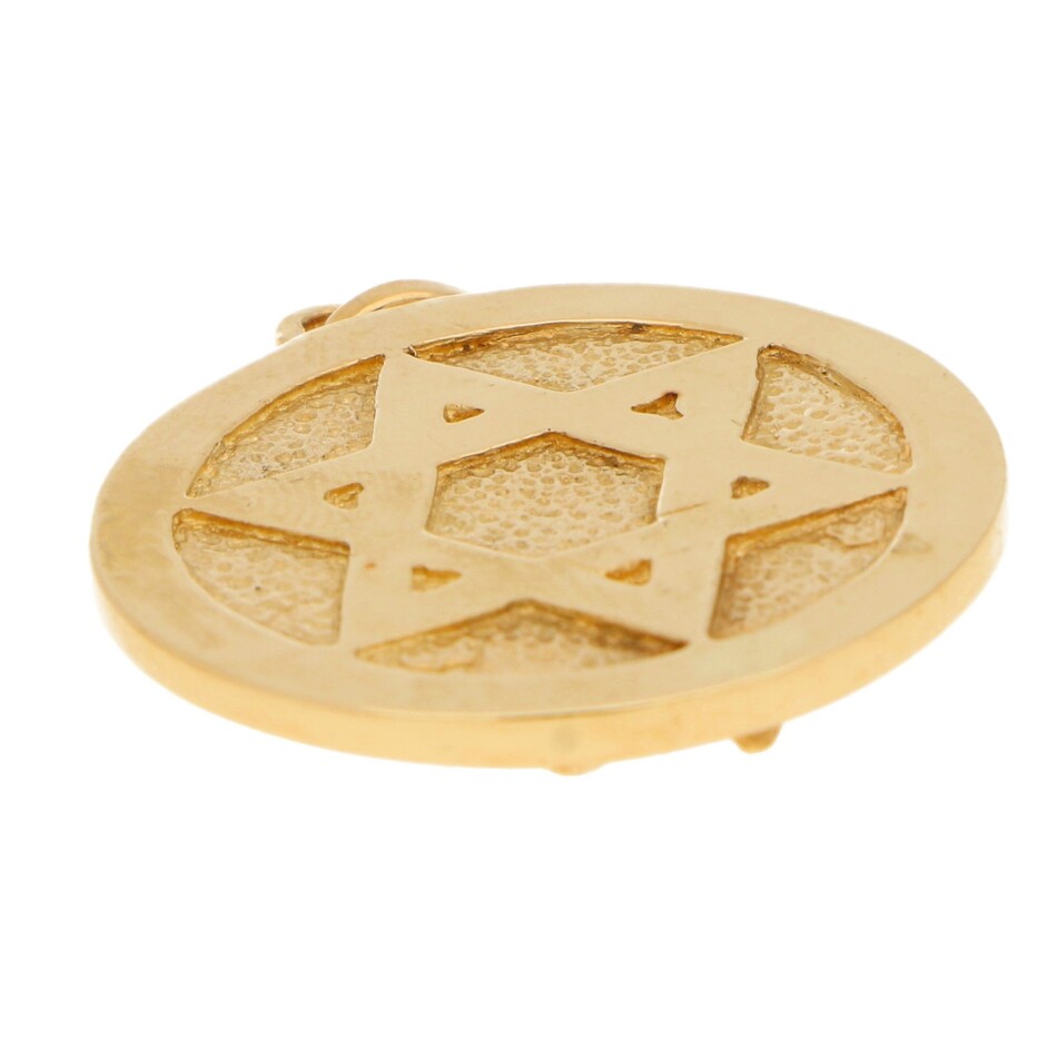 Saint Estephe and Star-Of-David Medallion Pendant in Yellow Gold