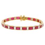 Ruby and Diamond Line Bracelet in Yellow Gold and Platinum