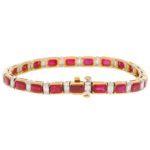 Ruby and Diamond Line Bracelet in Yellow Gold and Platinum