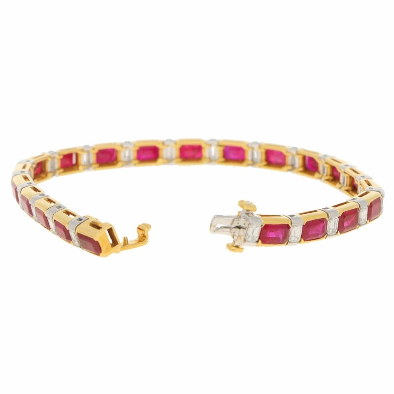 Ruby and Diamond Line Bracelet in Yellow Gold and Platinum