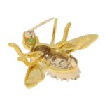 Vintage Diamond and Emerald Fly Brooch in Yellow and White Gold