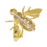 Vintage Diamond and Emerald Fly Brooch in Yellow and White Gold