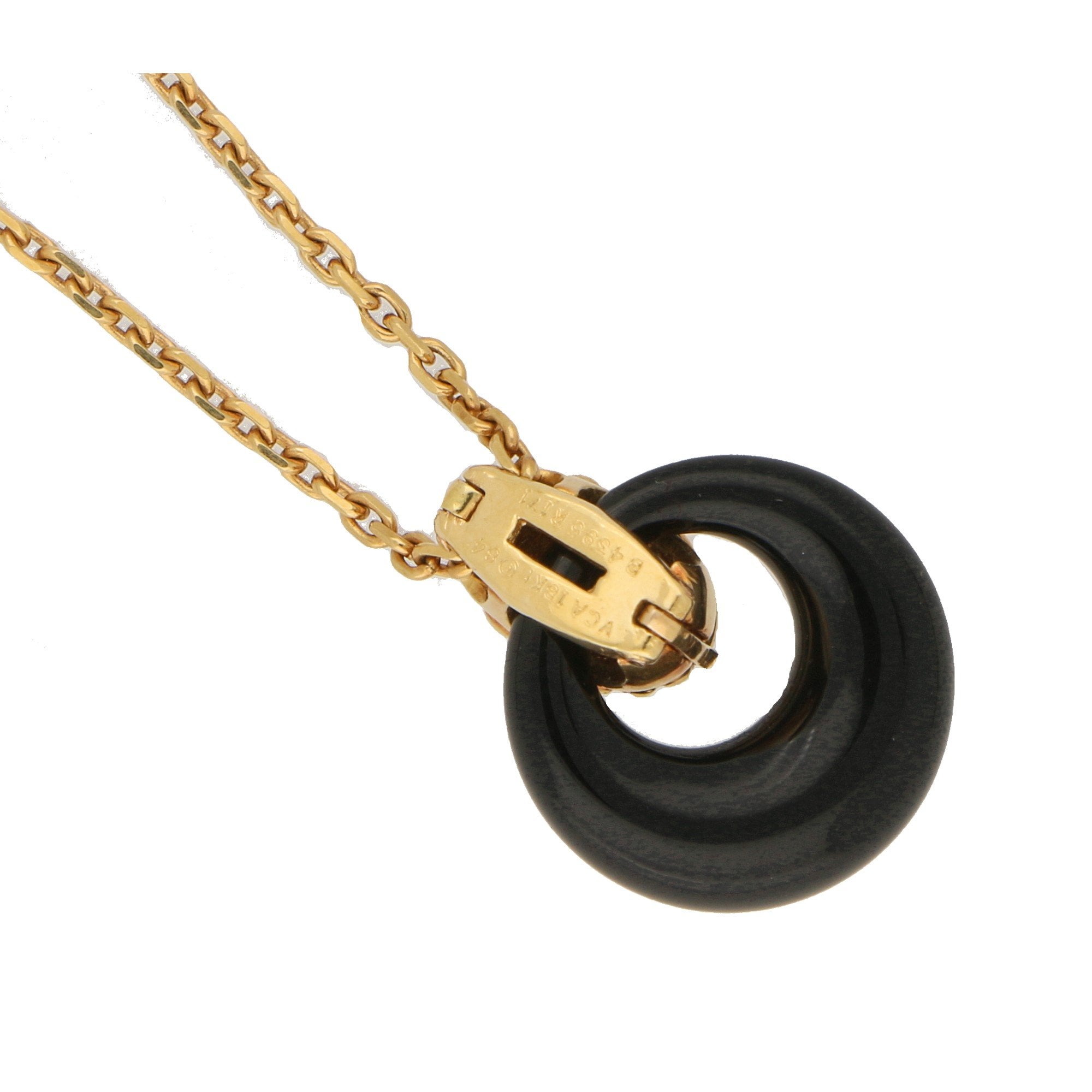 Vintage Van Cleef Arpels Onyx Pendant Necklace in Yellow Gold at Susannah Lovis Jewellers