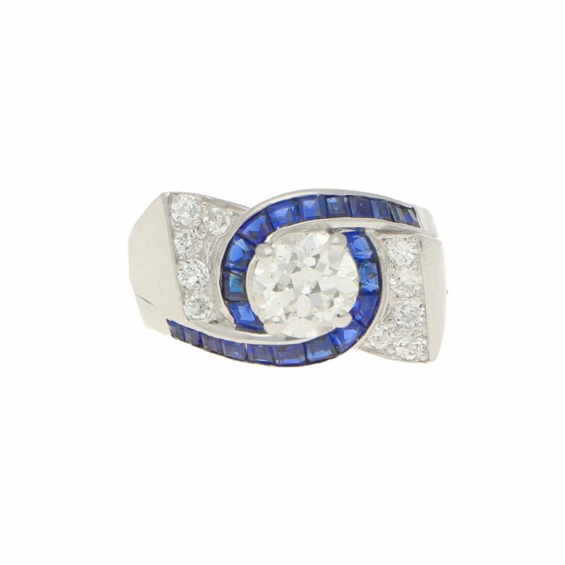 Oscar Heyman for Gumbiner Art Deco Diamond Sapphire Twist Ring