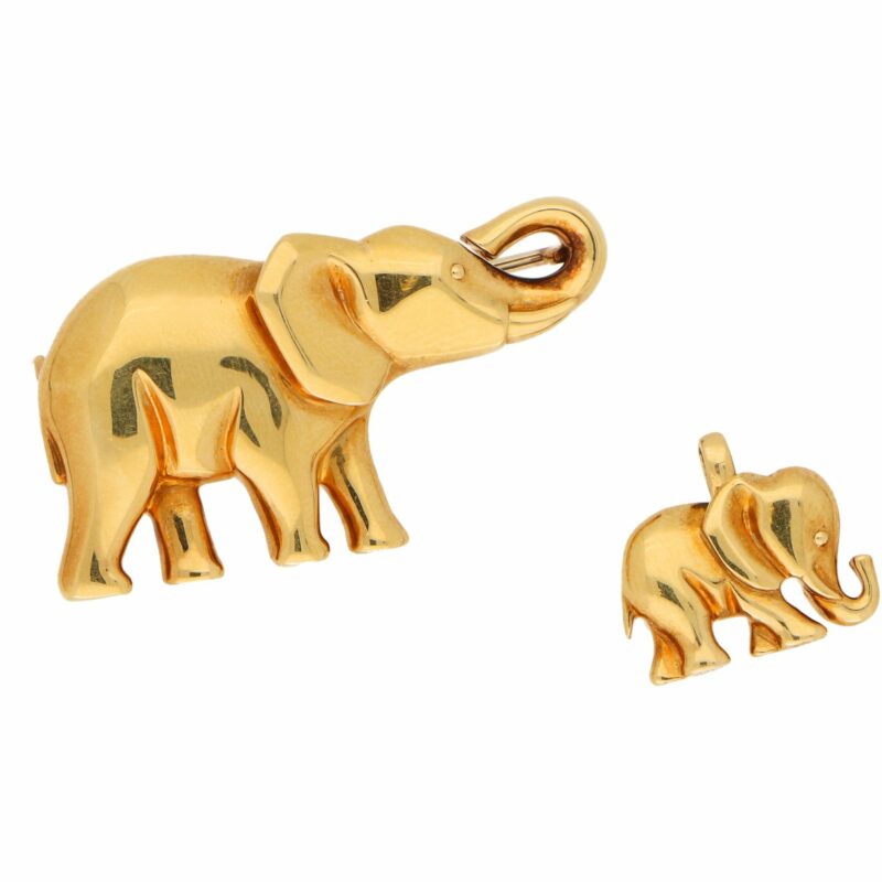 Cartier Elephant and Calf Brooch, circa 1990