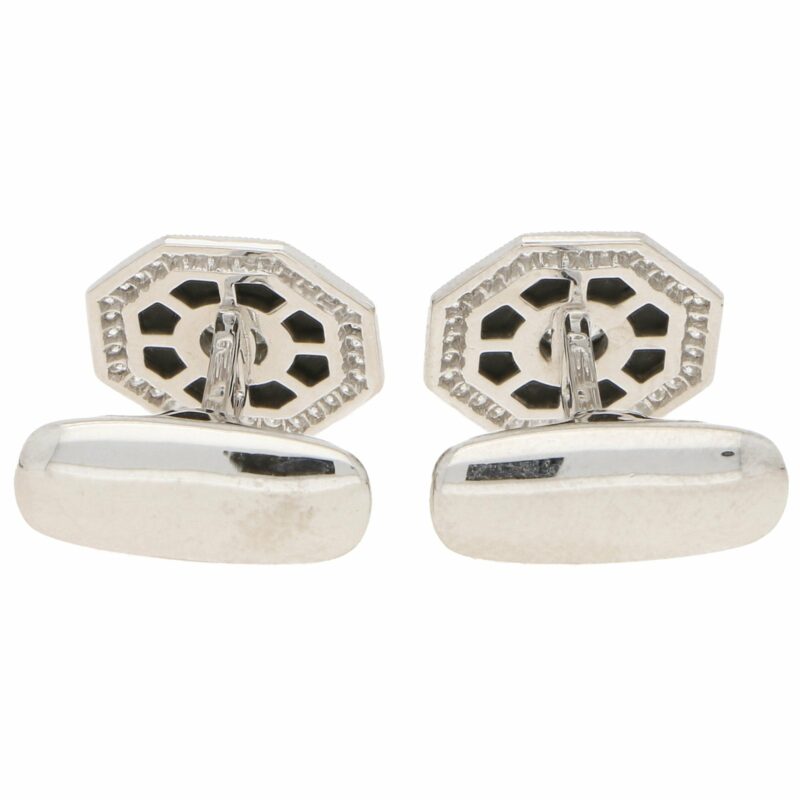 Art Deco-Style Diamond and Onyx Target Cufflinks in Platinum