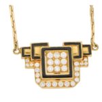 David Webb Diamond Enamel Necklace Yellow Gold Platinum, c.1970