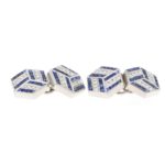 Diamond Sapphire Optical Illusion Hexagonal Cufflinks Platinum