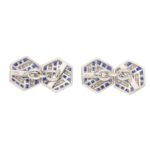 Diamond Sapphire Optical Illusion Hexagonal Cufflinks Platinum