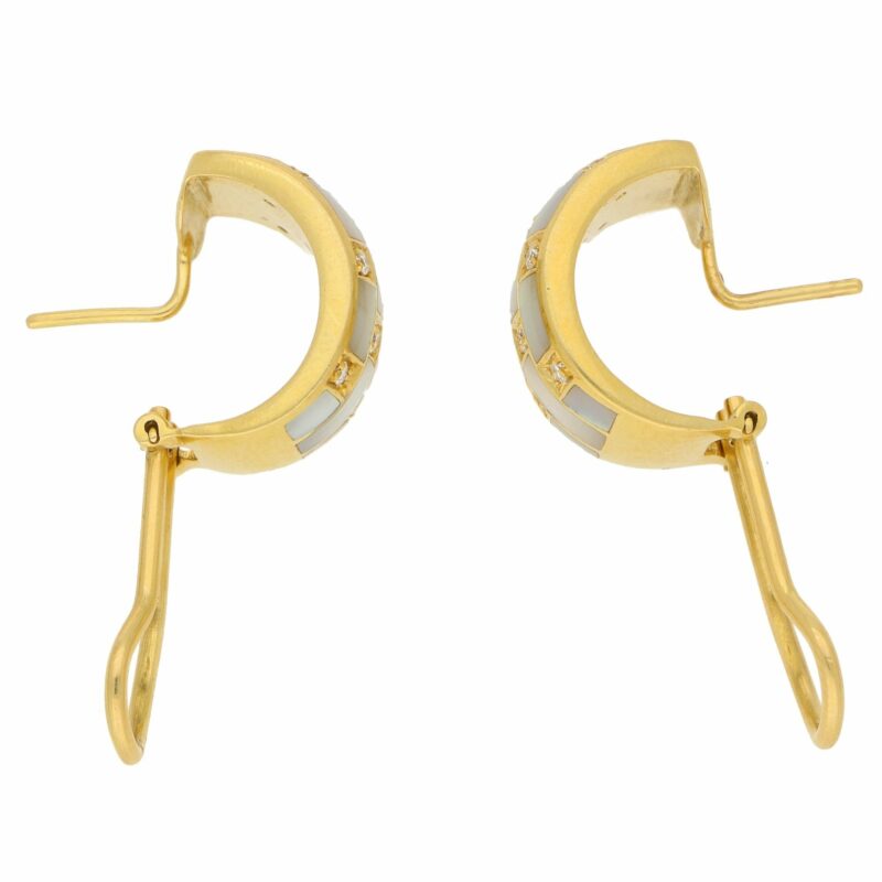 Italian Mother-of-Pearl and Diamond Hoop Earrings in Yellow Gold