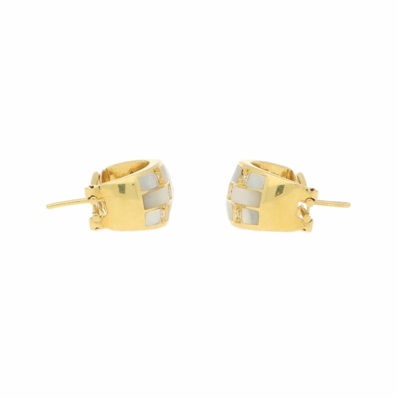 Italian Mother-of-Pearl and Diamond Hoop Earrings in Yellow Gold