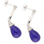 Cabochon Tanzanite and Diamond Drop Earrings in White Gold