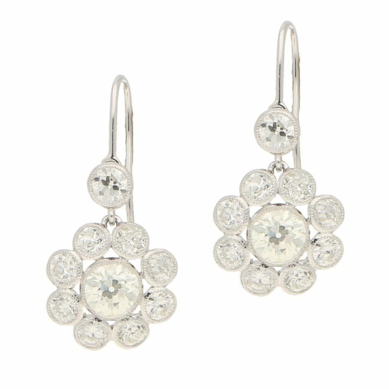 Old Mine Cut Diamond Cluster Earrings