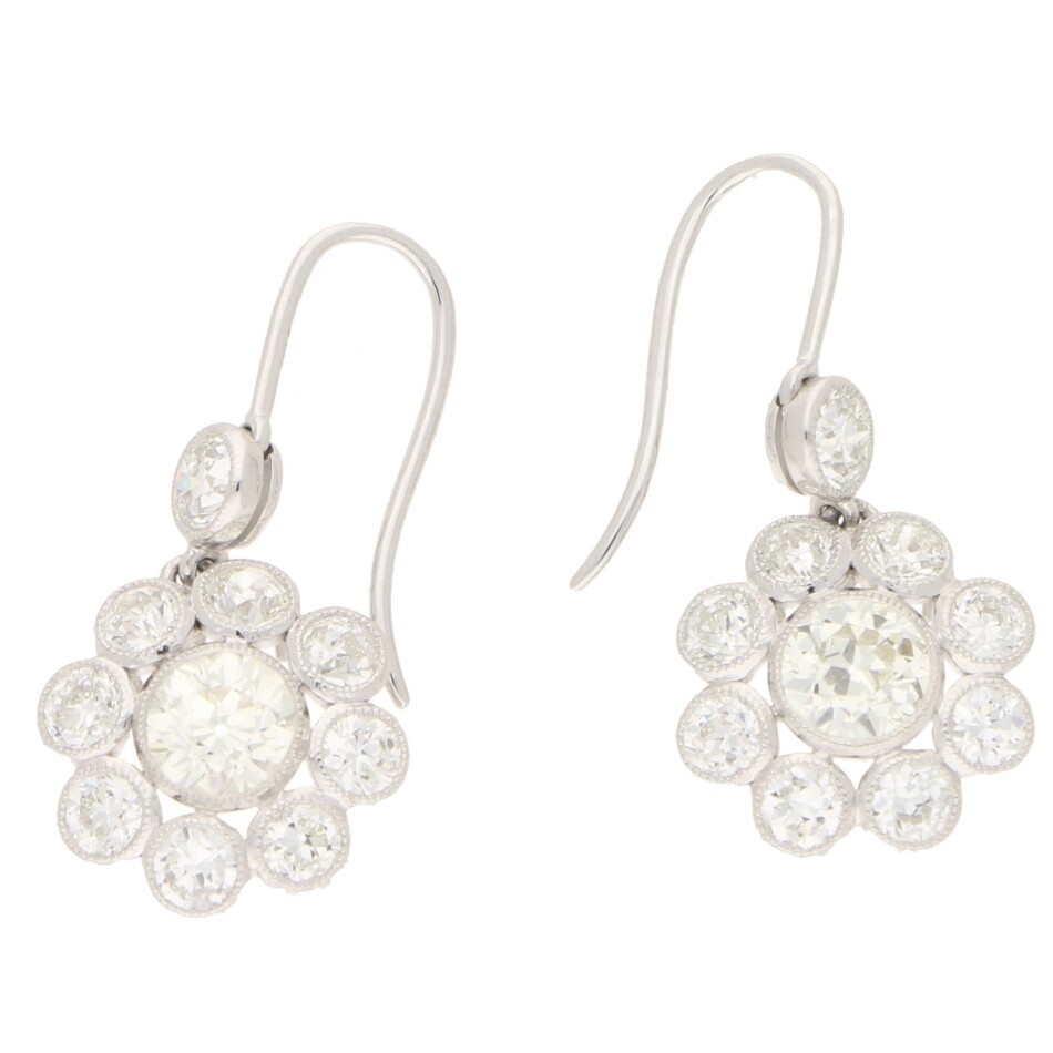 Old Mine Cut Diamond Cluster Earrings