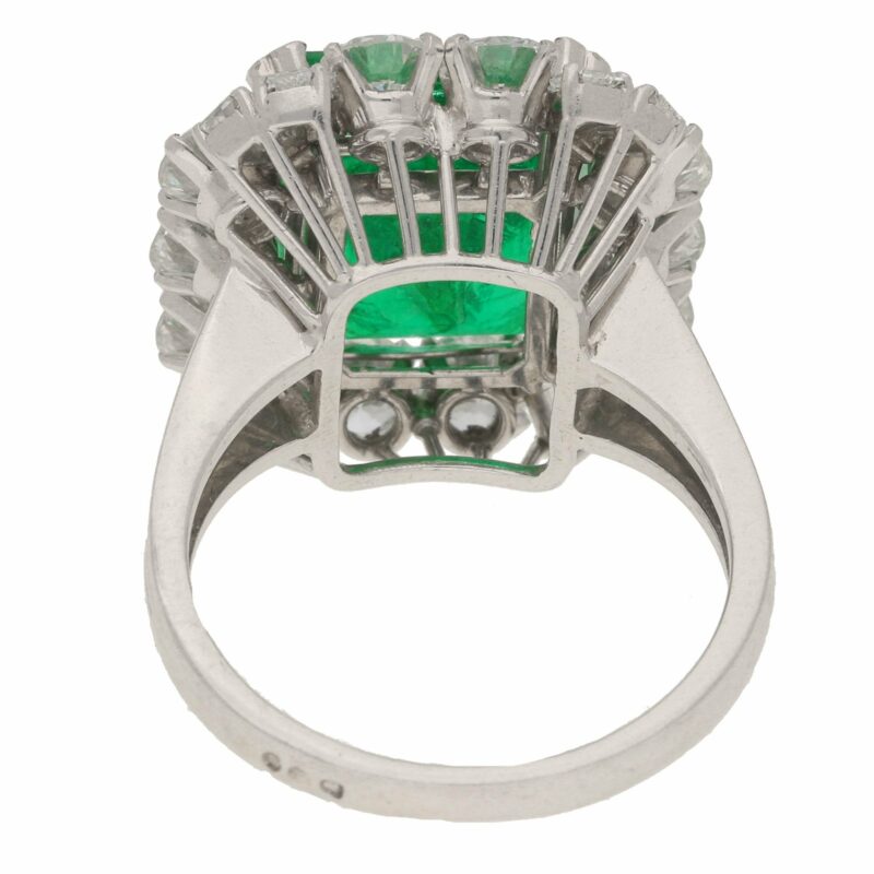 7.70ct Zambian Emerald and Diamond Cluster Cocktail Ring, 1960s