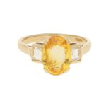 Vintage Yellow Sapphire and Diamond Three-Stone Ring Yellow Gold