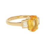 Vintage Yellow Sapphire and Diamond Three-Stone Ring Yellow Gold